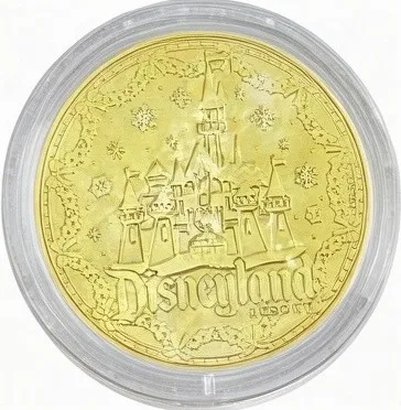 Chip 'n' Dale Handcar Disney medallion coin, Disneyland Resort at Christmas back (World of Disney (East), Downtown Disney District)