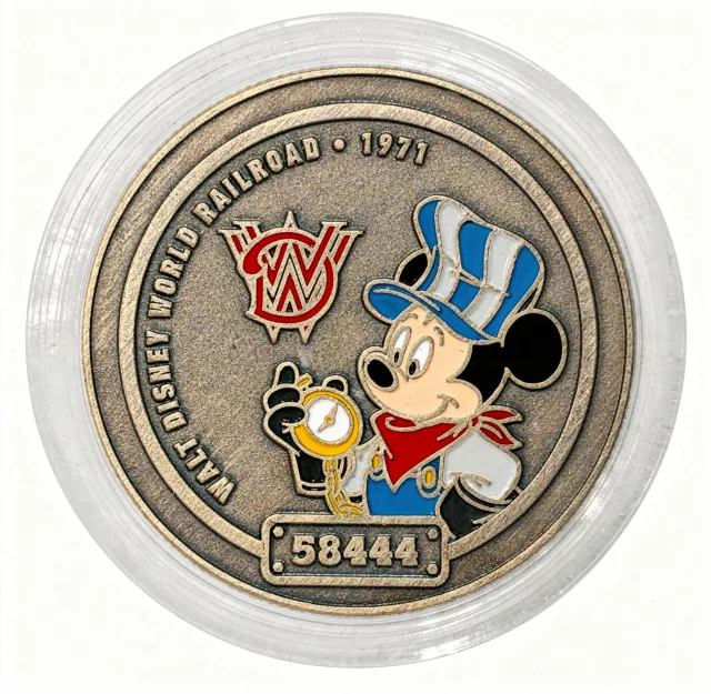 Engineer Mickey (Locomotive 58444) Disney medallion coin, front (Main Street Railroad Station, Magic Kingdom)