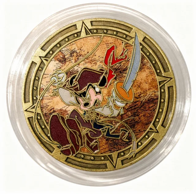 Pirate Mickey Disney medallion coin, front (Pirates of the Caribbean Shop, Magic Kingdom)