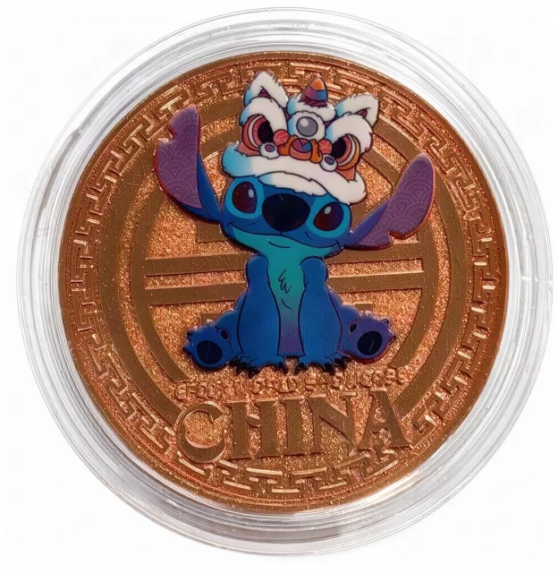 Stitch Lion Dance Disney medallion coin, front
