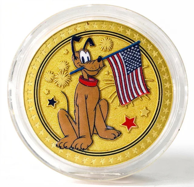 Pluto with Flag Disney medallion coin, front (The Land Pavilion, EPCOT)