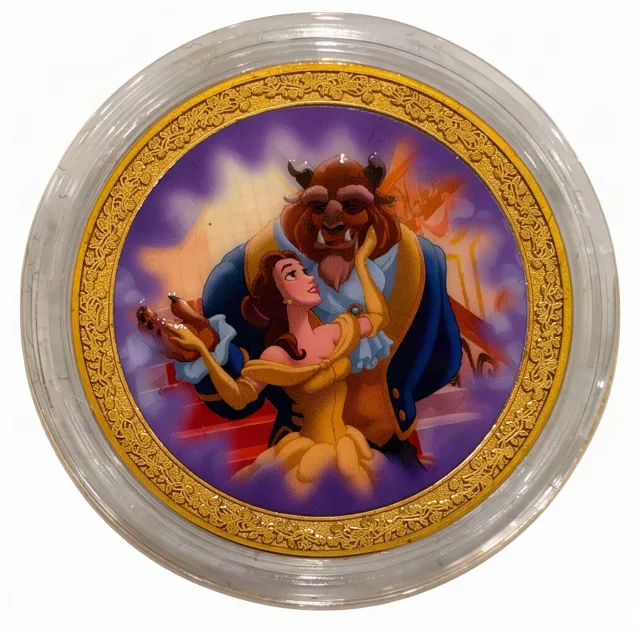 Beauty and the Beast Disney medallion coin, front (Port of Entry, EPCOT)