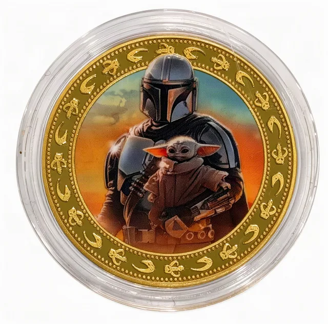 The Mandalorian & Grogu Disney medallion coin, front (Star Wars Galactic Outpost, Disney Springs)
