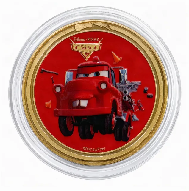 Firetruck Mater Disney medallion coin, front (Main Street Firehouse, Magic Kingdom)
