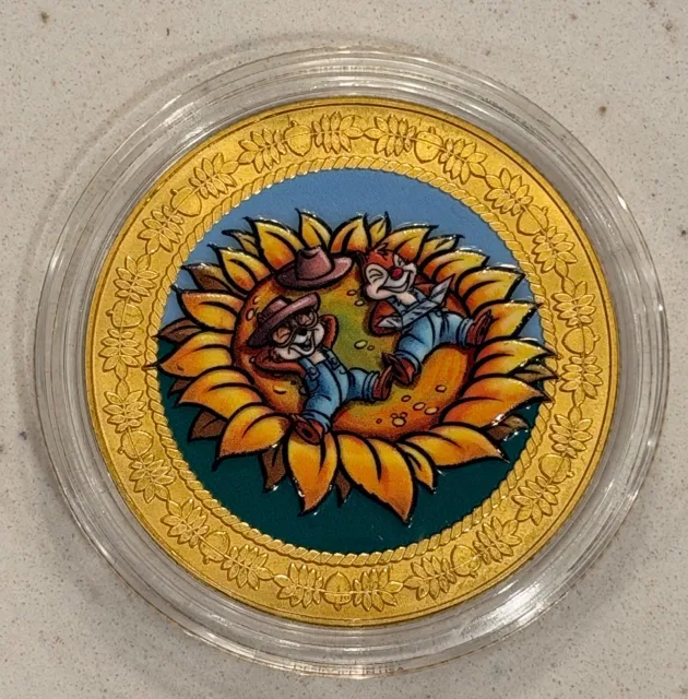 Chip 'n' Dale Sunflower Disney medallion coin, front