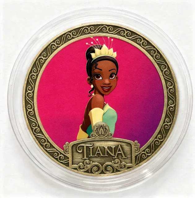 Tiana Disney medallion coin, front (Tiana's Bayou Adventure, Magic Kingdom)