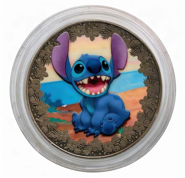 Tropical Stitch Disney medallion coin, front (World of Disney, Disney Springs)