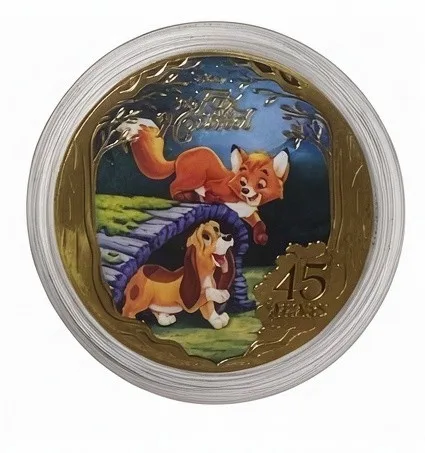 The Fox and the Hound 45 Years Disney medallion coin, front (Expo machine 2, D23 Expo 2026)