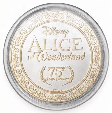 Cheshire Cat Disney medallion coin, Alice in Wonderland 75th Anniversary back (World of Disney (West), Downtown Disney District)