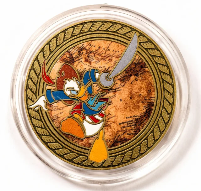 Pirate Donald Disney medallion coin, front (Pirates of the Caribbean Shop, Magic Kingdom)
