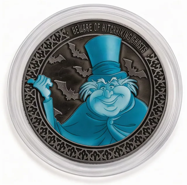 Hitchhiking Ghost 3 Disney medallion coin, front (Disney's Pin Traders, Disney Springs)