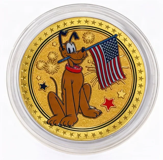 Pluto with Flag Disney medallion coin, front (The Land Pavilion, EPCOT)