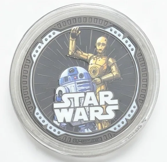C-3PO & R2-D2 Disney medallion coin, front (Space Mountain Exit, Disneyland Park)