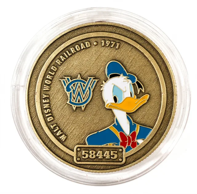 Railroad Donald (Locomotive 58445) Disney medallion coin, front (Main Street Railroad Station, Magic Kingdom)