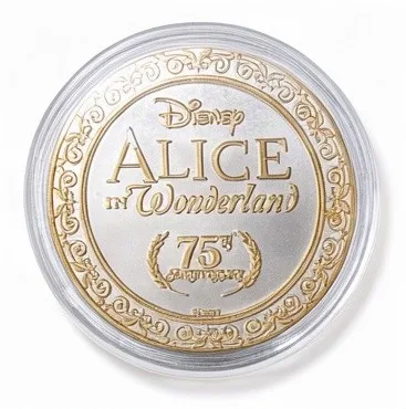 The Alice in Wonderland 75th Anniversary back of a Disney medallion coin (Alice)