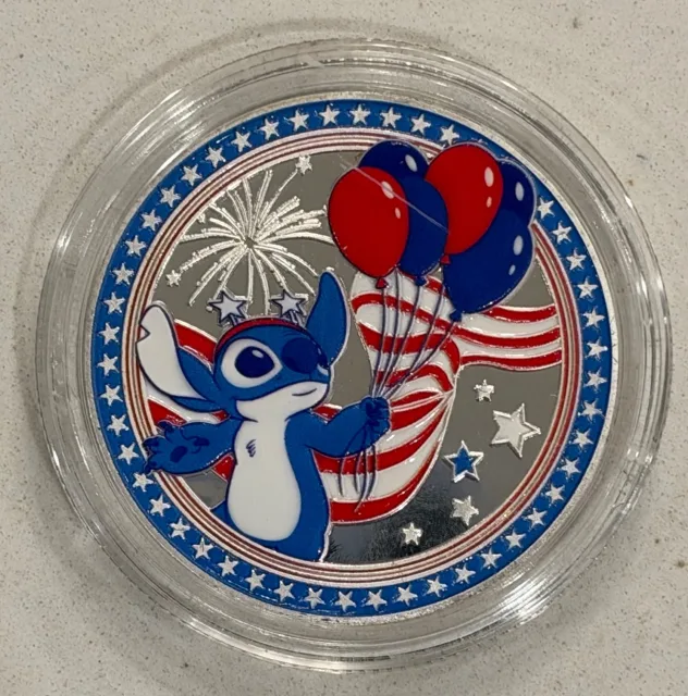 Stitch with Balloons Disney medallion coin, front (The Land Pavilion, EPCOT)