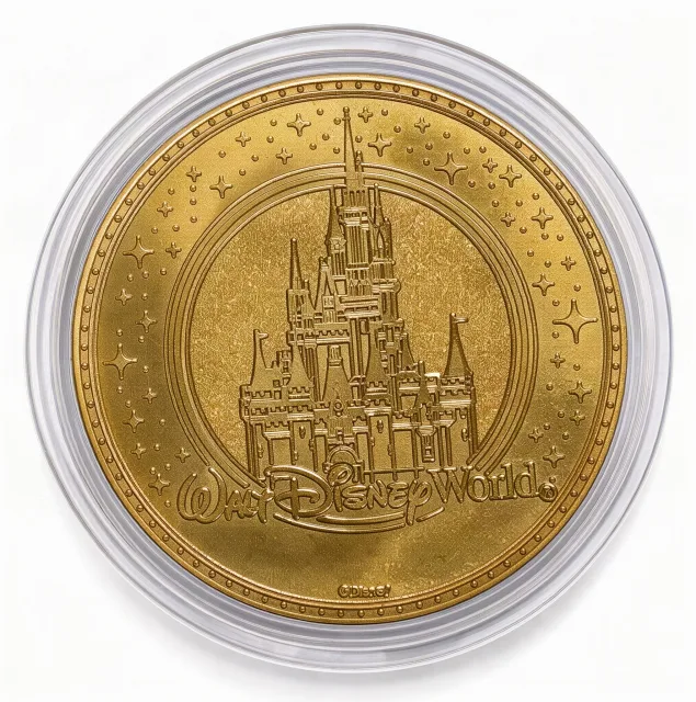 Mickey Mouse Disney medallion coin, back (Main Street Railroad Station, Magic Kingdom)