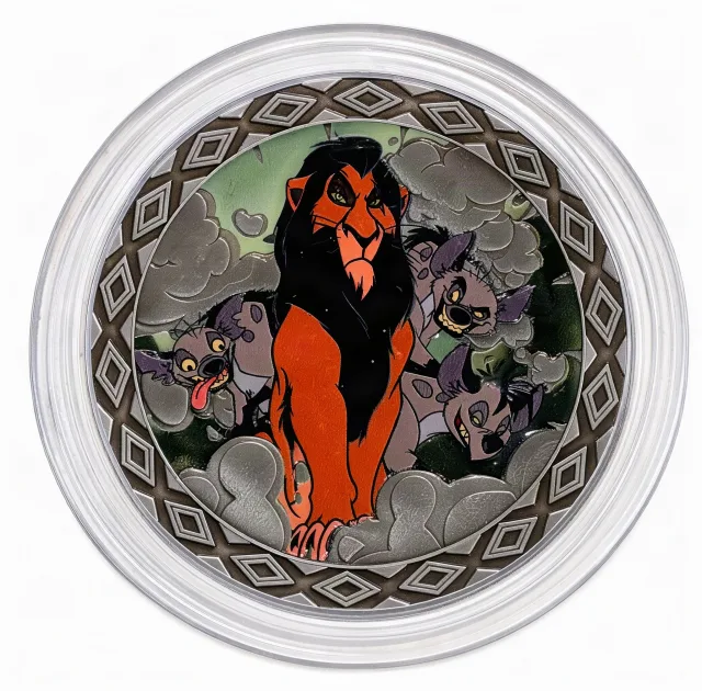 Scar & Hyenas Disney medallion coin, front (Mombasa Marketplace / Zuri's Sweets Shop, Disney's Animal Kingdom)