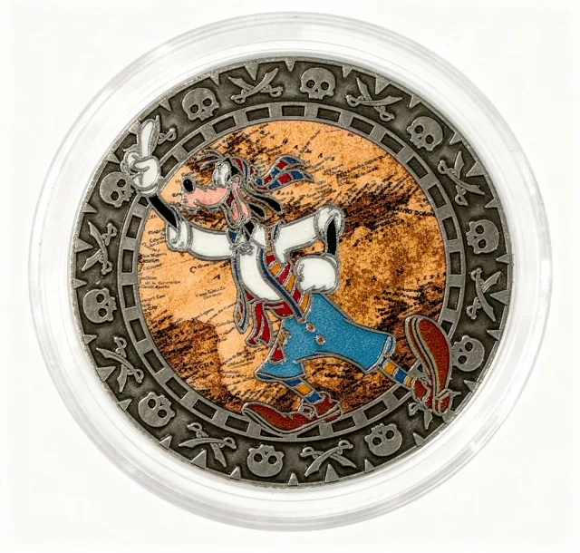 Pirate Goofy Disney medallion coin, front (Pirates of the Caribbean Shop, Magic Kingdom)