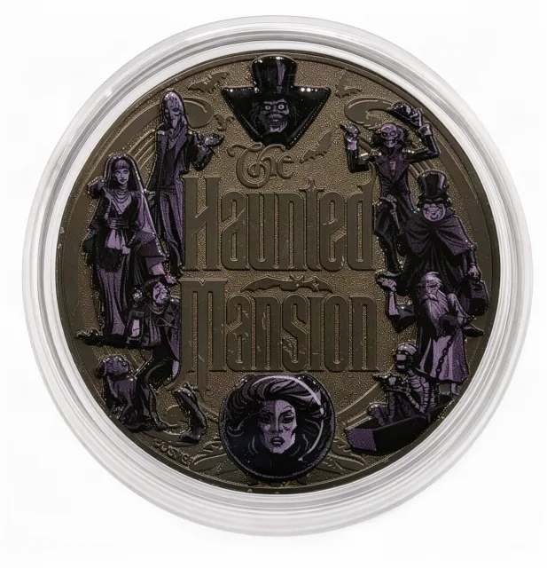 Hitchhiking Ghosts at the Gate Disney medallion coin, back (Main Street Railroad Station, Magic Kingdom)