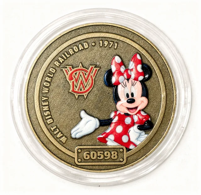 Railroad Minnie (Locomotive 60598) Disney medallion coin, front (Main Street Railroad Station, Magic Kingdom)