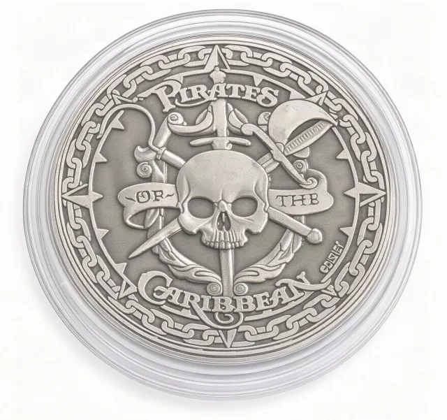 Pirate Mickey Disney medallion coin, back (Pieces of Eight, Disneyland Park)