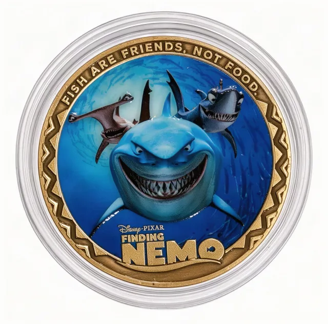 Bruce, Anchor & Chum Disney medallion coin, front (The Seas with Nemo & Friends Pavilion, EPCOT)