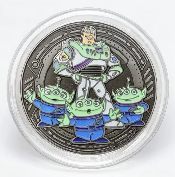 Buzz Lightyear & Aliens Disney medallion coin, front (Space Mountain Exit, Disneyland Park)
