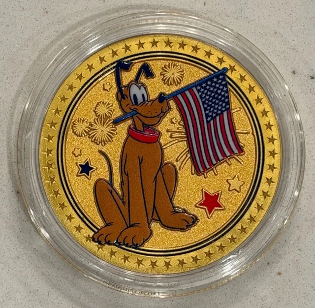 Pluto with Flag Disney medallion coin, front (The Land Pavilion, EPCOT)