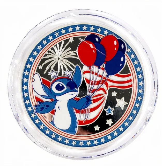 Stitch with Balloons Disney medallion coin, front (The Land Pavilion, EPCOT)