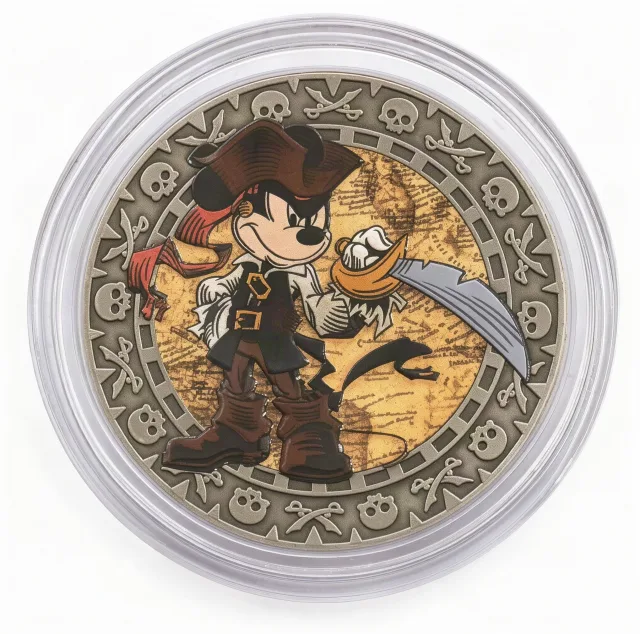 Pirate Mickey Disney medallion coin, front (Pieces of Eight, Disneyland Park)