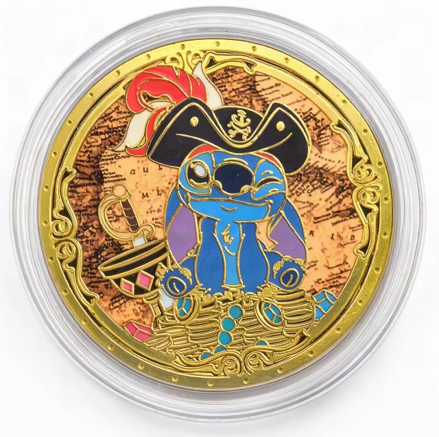 Pirate Stitch Disney medallion coin, front (Pieces of Eight, Disneyland Park)
