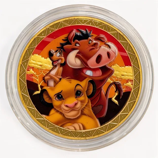 Simba, Timon & Pumbaa Disney medallion coin, front (Mombasa Marketplace / Zuri's Sweets Shop, Disney's Animal Kingdom)