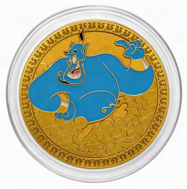Genie Disney medallion coin, front (Studio Store (The Magic of Disney Animation), Disney's Hollywood Studios)