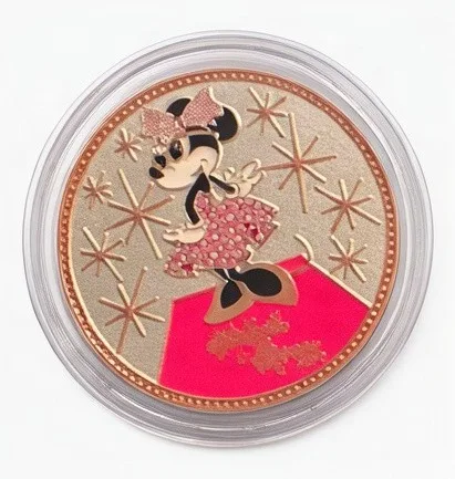 Red Carpet Minnie Disney medallion coin, front (Los Feliz Five & Dime, Disney California Adventure)