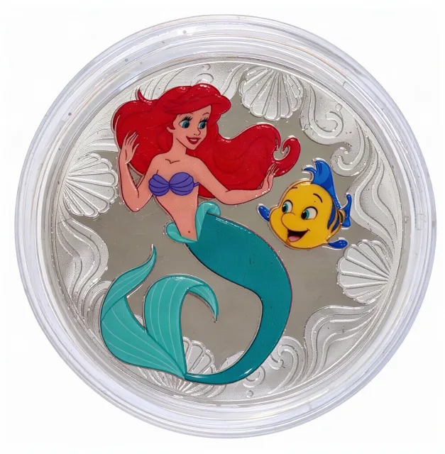 Ariel & Flounder Disney medallion coin, front (Studio Store (The Magic of Disney Animation), Disney's Hollywood Studios)
