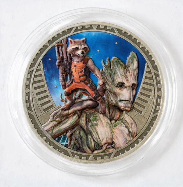 Rocket & Groot Disney medallion coin, front (Treasures of Xandar, EPCOT)