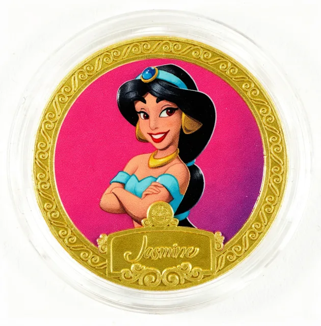 Princess Jasmine Disney medallion coin, front (Adventureland Breezeway, Magic Kingdom)