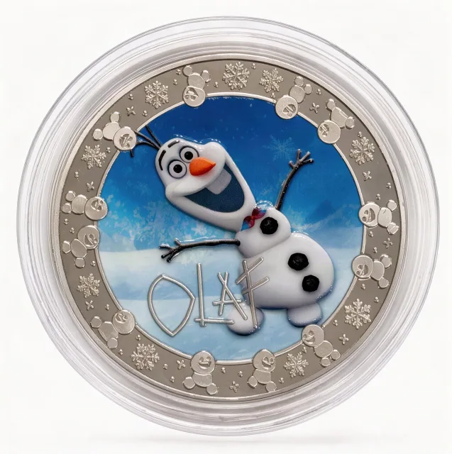 Olaf Disney medallion coin, front (The Fjording (Norway Pavilion), EPCOT)