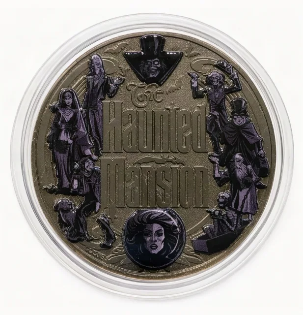 The Haunted Mansion Logo Disney medallion coin, back (Main Street Railroad Station, Magic Kingdom)