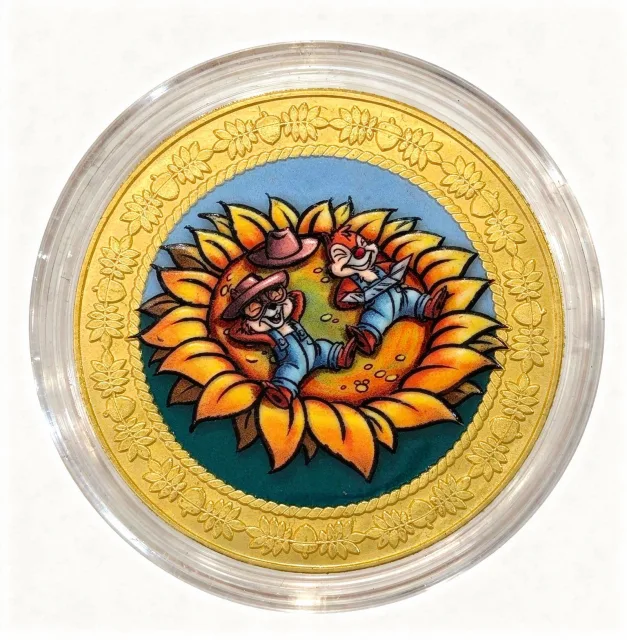 Chip 'n' Dale Sunflower Disney medallion coin, front (Disney Traders, EPCOT)